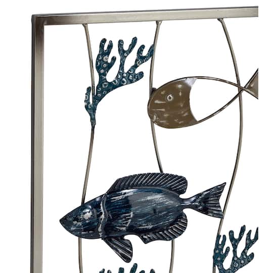 Set of 2 Blue Metal Coastal Fish Wall Decor, 11" x 29"